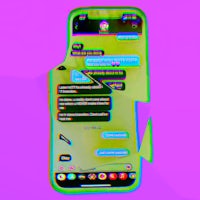 a cell phone on a purple background